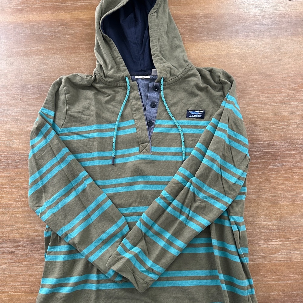 L.L.Bean Green and Turquoise Striped Hoodie Pullover - women’s size XL